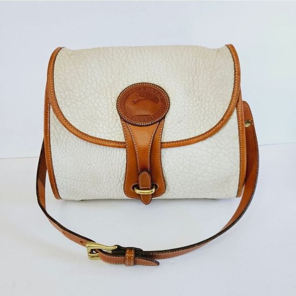 Vintage Dooney & Bourke Essex Pebbled Leather Flap Crossbody Purse Bag in Bone - Picture 2 of 16